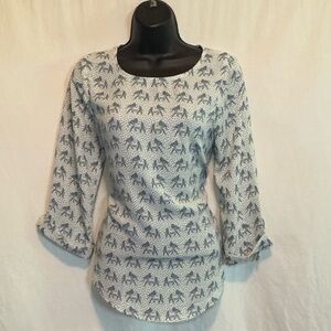 H-109 41 Hawthorne Gray‎ & White Animal Print 1/2 Sleeve Pullover Blouse Size XS